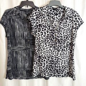 2 Blouse Bundle Alfani Women's Large Tops Collar Cap Sleeves Black & White